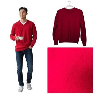 Hart Schaffner Marx Mens Red V-Neck Merino Wool Sweater‎ Size M